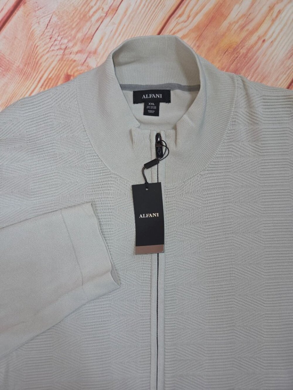 Alfani Mens Textured Light Gray Full-Zip Sweater XXL Modern Style New With Tags
